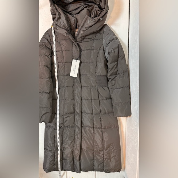 Cole Haan NWT Quilted Mid-Length Down Puffer Coat with Attached Hood XS Grey - Picture 10 of 11